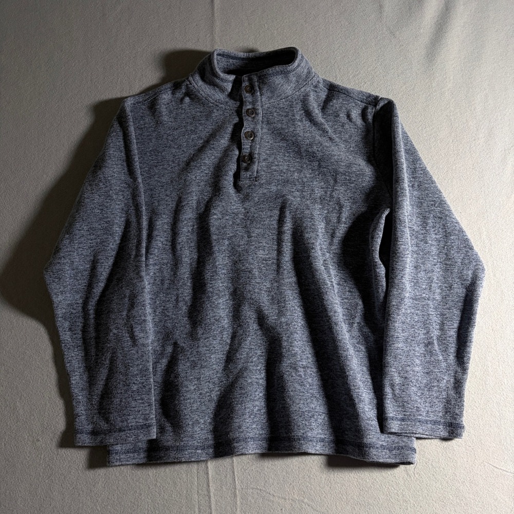 GAP Mens Large Blue Heathered Mock Neck Button Henley Pullover Sweater